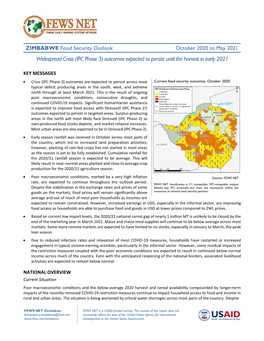 October 2020 to May 2021 Widespread Crisis (IPC Phase 3) Outcomes Expected to Persist Until the Harvest in Early 2021