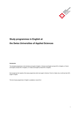 Study Programmes in English at the Swiss Universities of Applied Sciences