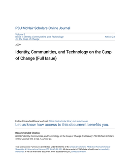 Identity, Communities, and Technology on the Cusp of Change (Full Issue)