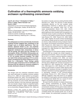 Cultivation of a Thermophilic Ammonia Oxidizing Archaeon Synthesizing Crenarchaeol