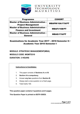 Project Management MBAPM/16A/17A/PT Master Of