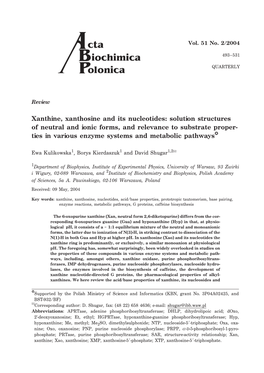 Xanthine, Xanthosine and Its Nucleotides: Solution Structures Of