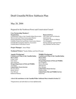 Draft Umatilla/Willow Subbasin Plan