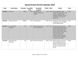 Special Events Permit Calendar 2018