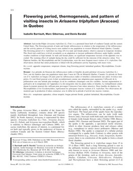 Flowering Period, Thermogenesis, and Pattern of Visiting Insects in Arisaema Triphyllum (Araceae) in Quebec