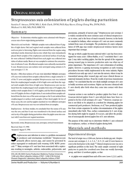 Streptococcus Suis Colonization of Piglets During Parturition Sandra F