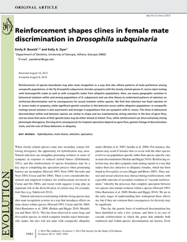 Reinforcement Shapes Clines in Female Mate Discrimination in Drosophila Subquinaria