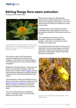 Stirling Range Flora Nears Extinction 29 January 2015, by Rob Payne