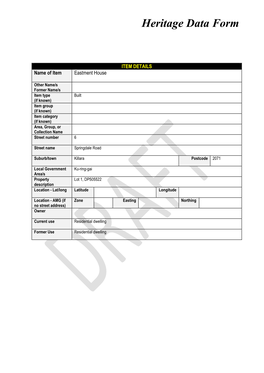 Heritage Data Form