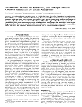 Fossil Fishes (Arthrodira and Acanthodida) from the Upper Devonian Chadakoin Formation of Erie County, Pennsylvania1