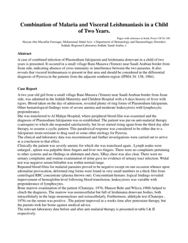 Combination of Malaria and Visceral Leishmaniasis in a Child of Two Years