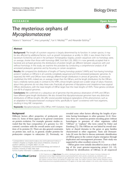 The Mysterious Orphans of Mycoplasmataceae Tatiana V
