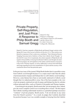 Private Property, Self-Regulation, and Just Price: a Response to Philip