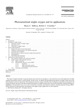 Photosensitized Singlet Oxygen and Its Applications