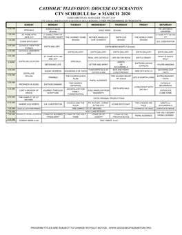 DIOCESE of SCRANTON CTV SCHEDULE for MARCH 2020