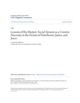 Social Tension As a Creative Necessity in the Fiction of Hawthorne, James, and Joyce