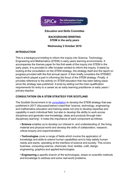 Education and Skills Committee BACKGROUND BRIEFING STEM In