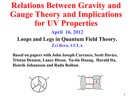 Relations Between Gravity and Gauge Theory and Implications for UV Properties April 16, 2012 Loops and Legs in Quantum Field Theory