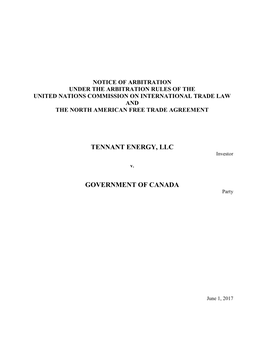 Tennant Energy, Llc Government of Canada