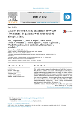 Data on the Oral Crth2 Antagonist QAW039 (Fevipiprant) in Patients with Uncontrolled Allergic Asthma