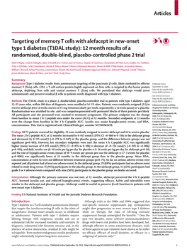 Articles Targeting of Memory T Cells with Alefacept in New-Onset Type 1 Diabetes (T1DAL Study): 12 Month Results of a Randomised