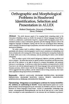 Orthographic and Morphological Problems in Headword Identification, Selection and Presentation in ALLEX