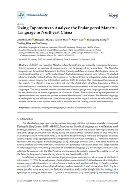 Using Toponyms to Analyze the Endangered Manchu Language in Northeast China