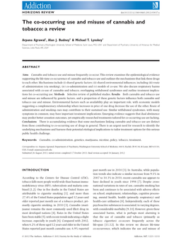 The Coâ•'Occurring Use and Misuse of Cannabis and Tobacco: a Review