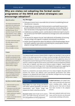 Why Are States Not Adopting the Formal Sector Programme of the NHIS and What Strategies Can Encourage Adoption?