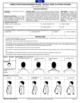 DD Form 358, Armed Forces Measurement Blank