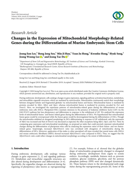 Research Article Changes in the Expression of Mitochondrial Morphology-Related Genes During the Differentiation of Murine Embryonic Stem Cells
