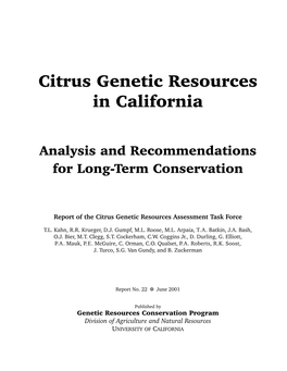 Citrus Genetic Resources in California