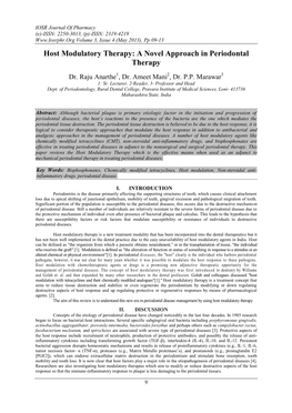 Host Modulatory Therapy: a Novel Approach in Periodontal Therapy