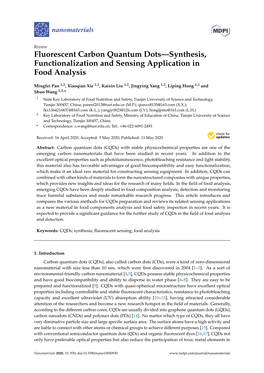 Fluorescent Carbon Quantum Dots—Synthesis, Functionalization and Sensing Application in Food Analysis