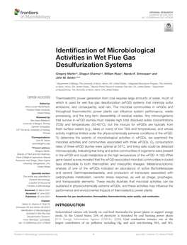 Identification of Microbiological Activities in Wet Flue Gas Desulfurization Systems