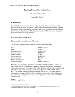 Teaching Note on Convertible Bonds