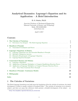 Analytical Dynamics: Lagrange's Equation and Its Application