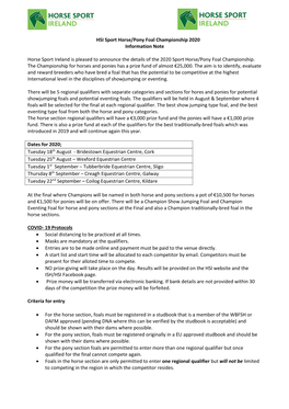 Information Note Sport Horse Pony Foal Championship 2020