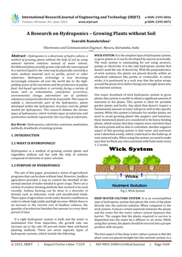 A Research on Hydroponics – Growing Plants Without Soil Sourabh Ramakrishna1