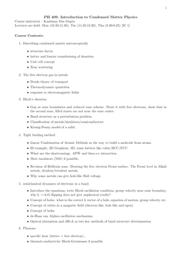 PH 409: Introduction to Condensed Matter Physics