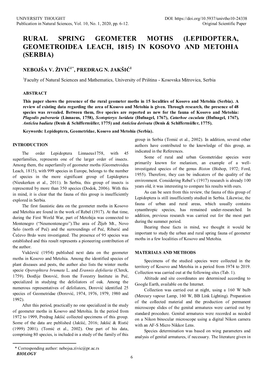 Rural Spring Geometer Moths (Lepidoptera, Geometroidea Leach, 1815) in Kosovo and Metohia (Serbia)