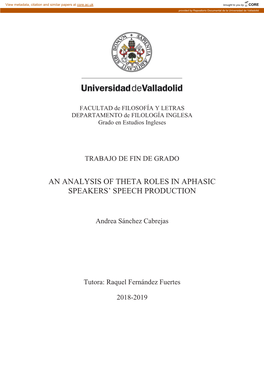 An Analysis of Theta Roles in Aphasic Speakers' Speech