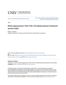 British Appeasement 1936-1939: the Debate Between Parliament and the Public