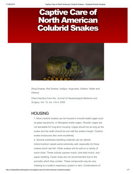 Captive Care of North American Colubrid Snakes - Chadwell Animal Hospital Captive Care of North American Colubrid Snakes