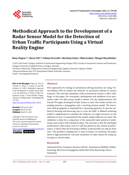 Methodical Approach to the Development of a Radar Sensor Model for the Detection of Urban Traffic Participants Using a Virtual Reality Engine
