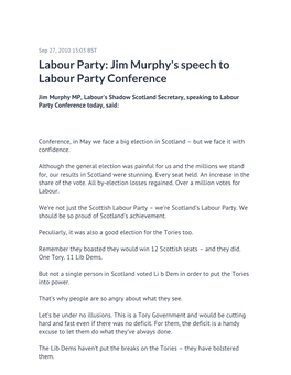 Jim Murphy's Speech to Labour Party Conference