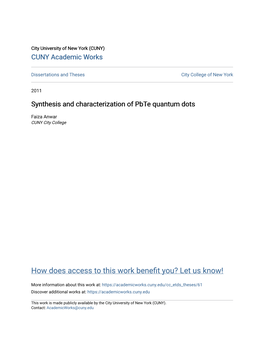 Synthesis and Characterization of Pbte Quantum Dots