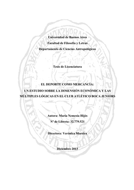 Universidad De Buenos Aires Facultad De Filosofía Y Letras Departamento De Ciencias Antropológicas