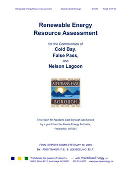Renewable Energy Resource Assessment Aleutians East Borough 5/18/10 PAGE 1 of 56
