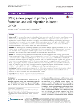 SPEN, a New Player in Primary Cilia Formation and Cell Migration in Breast Cancer Stéphanie Légaré1,2, Catherine Chabot2 and Mark Basik1,2,3*